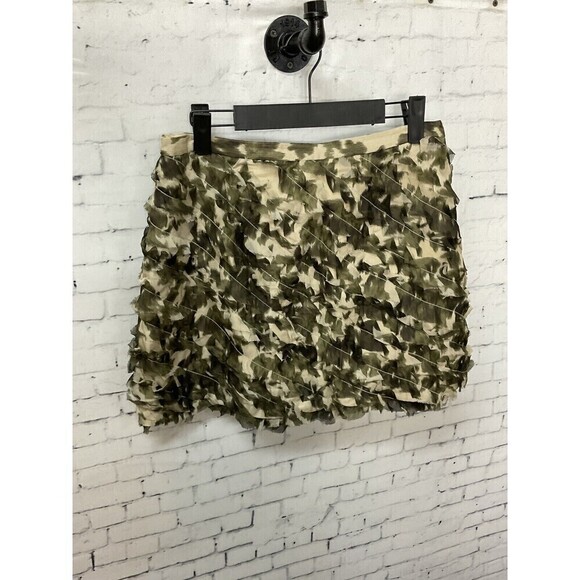 J Crew Women Silk Army Green Camouflage Animal Print Mini Skirt Sz 4 T2 - Picture 7 of 10